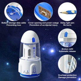 Automatic Pencil Sharpener Electric Adjustable Thickness Cartoon Rocket Spacecraft Sharpener Tool For Student Kid Birthday Gift