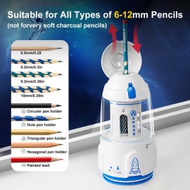 Automatic Pencil Sharpener Electric Adjustable Thickness Cartoon Rocket Spacecraft Sharpener Tool For Student Kid Birthday Gift