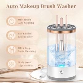Rechargeable Electric Makeup Brush Cleaner – Quick & Deep Cleaning Machine for All Brush Types – Portable & Compact for Travel & Home