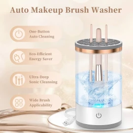 Rechargeable Electric Makeup Brush Cleaner – Quick & Deep Cleaning Machine for All Brush Types – Portable & Compact for Travel & Home