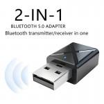 2 in 1 Bluetooth Transmitter Receiver Adapter Mini 5.0 Bluetooth Wireless Stereo Audio AUX RCA USB 3.5mm Jack For TV PC A2 Car Kit (Black)