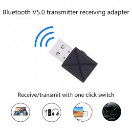 2 in 1 Bluetooth Transmitter Receiver Adapter Mini 5.0 Bluetooth Wireless Stereo Audio AUX RCA USB 3.5mm Jack For TV PC A2 Car Kit (Black)