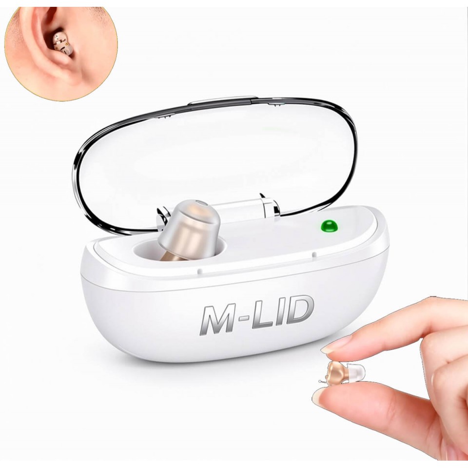 M-LID G19 Invisible Rechargeable Hearing Aid – Digital Chip, Noise Reduction, Single Ear (Skin Tone)