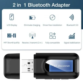 USB Bluetooth 5.0 + EDR + LCD Display audio receiver and transmitter with bluetooth audio jack receiver for TV Car PC