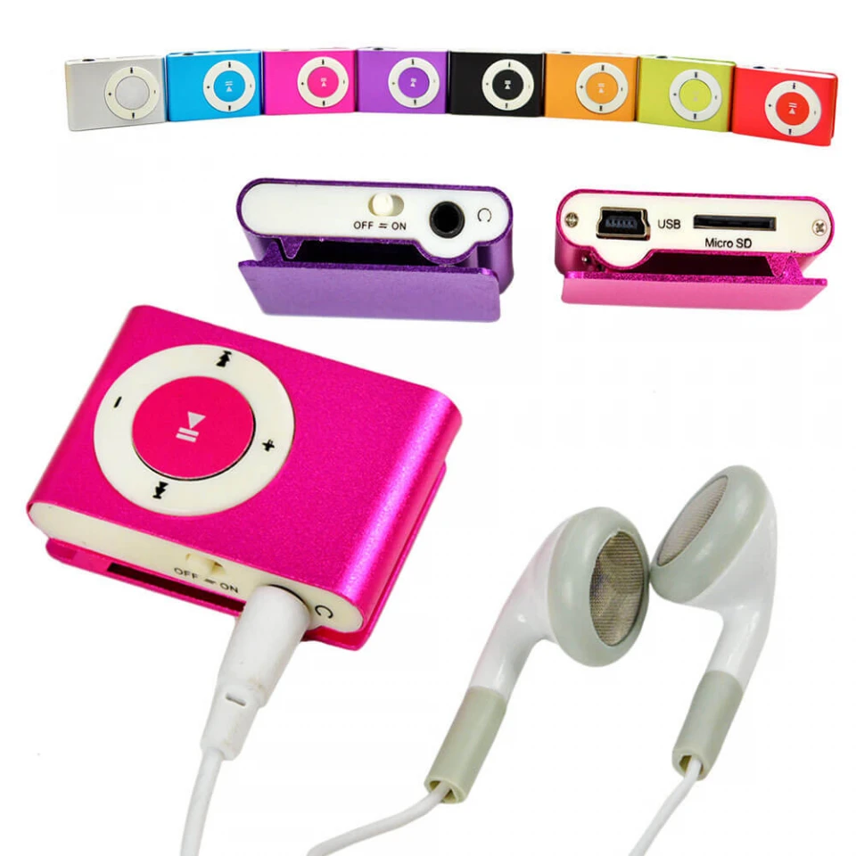 Mini mp3 player with tf card slot clip black