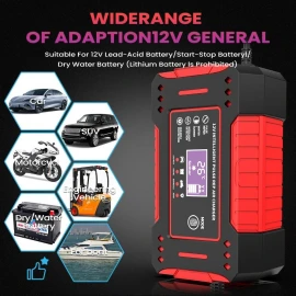 Car Battery Charger and Jump Starter Combo Motorcycle Battery Charger Booster 12v Automatic Battery Repair with LCD Display