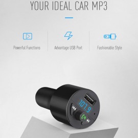 XBOSS Stereo One Bluetooth FM Transmitter Wireless In-Car FM Transmitter Radio Adapter Car Kit Universal Car Charger with USB Charging Port Hands Free Calling for iPhone Samsung etc
