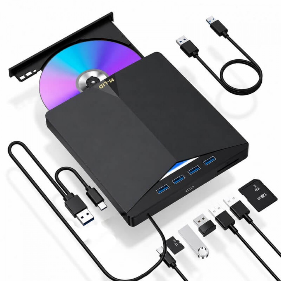 M-LID MD-701 7-in-1 External DVD-RW USB 3.0 Drive – CD/DVD Writer & SD/TF Reader