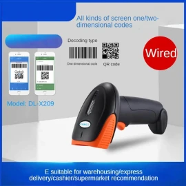 EVAWGIB 1D 2D Barcode Scanner Wired One-Dimensional and Two-Dimensional Code Scanning Gun for Windows Ios Android Ipad (Wired Orange Black)