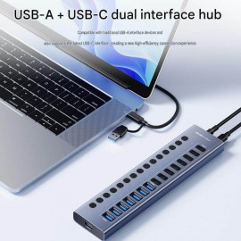 ACASIS 16-Port USB 3.2 Hub – USB-A + USB-C, Individual Switches, 10Gbps, 96W, Aluminum