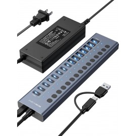 ACASIS 16-Port USB 3.2 Hub – USB-A + USB-C, Individual Switches, 10Gbps, 96W, Aluminum