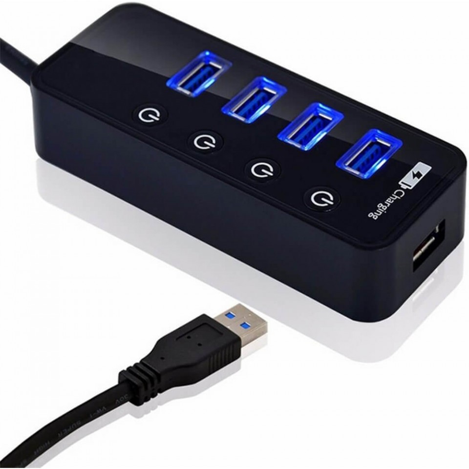 Концентратор 4 порта. USB концентратор на 4 порта с питанием от сети. USB Hub со встроенной флешкой