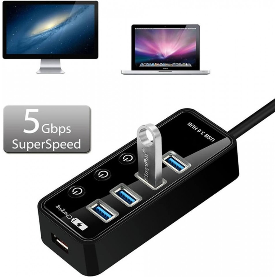XBOSS i4 USB Splitter for Laptop PC 5 Ports USB 3 0 Hub High Speed ...