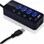 XBOSS i4 USB Splitter for Laptop PC 5 Ports USB 3.0 Hub High Speed 5Gbps 66 Sm Cable with Individual On/Off Switches (Black)