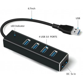 XBOSS R11 3.0 Aluminum Powered Usb Hub for Laptop Computer (Black)