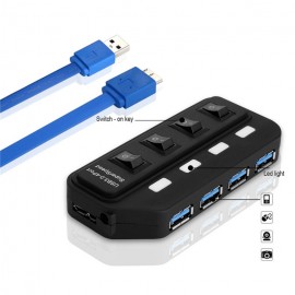 XBOSS GALAXY N4 4 Ports USB 3.0 High Speed 5Gbps Splitter Power Supply Adapter Data Transfer with Individual On/Off Switches and LEDs 1m USB Cable for Windows/Os Mac/Ps2/Ps3/Ps4/Game and any other USB