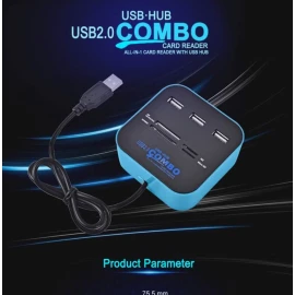 XBOSS N7 USB Hub 2.0 480Mbps USB Combo Card Reader All in One Multi USB Splitter for MS,M2,SD/MMC,TF Portable for PC Laptop Smart Tv Game and ETS