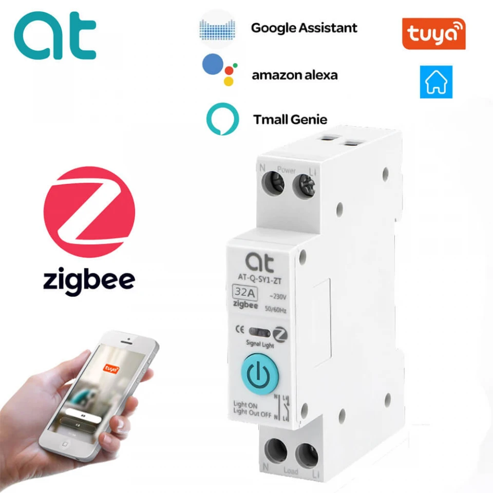 32A ZigBee Smart Circuit Breaker with TUYA App Control – DIN Rail Compatible