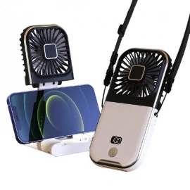 Mini Portable Folding Neck Fan with 3000mAh Power Bank Handheld Desktop Rechargeable