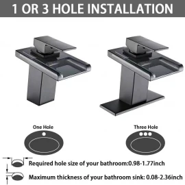 New LED Color-Changing Glass Faucet – Black Waterfall Basin Tap with Hydro Power