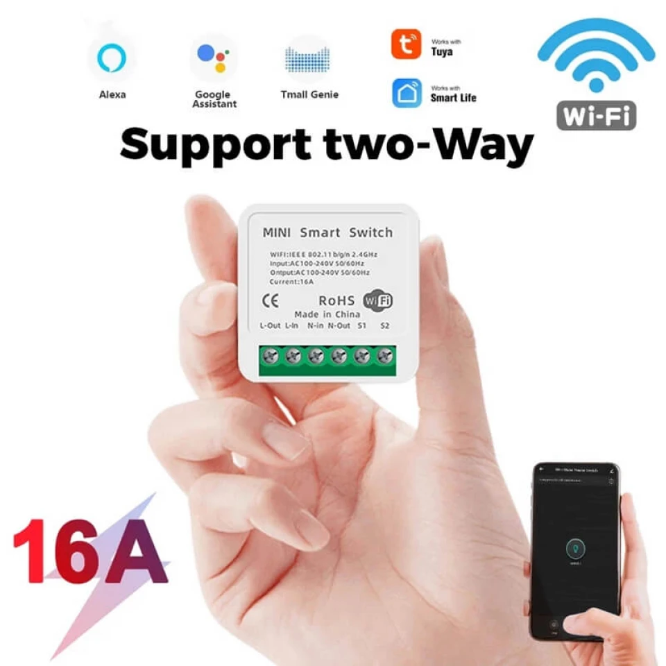 Tuya WiFi Smart Mini Switch Relay Module Breaker Control 16A 2-Way Wireless Automation Module Timer Control