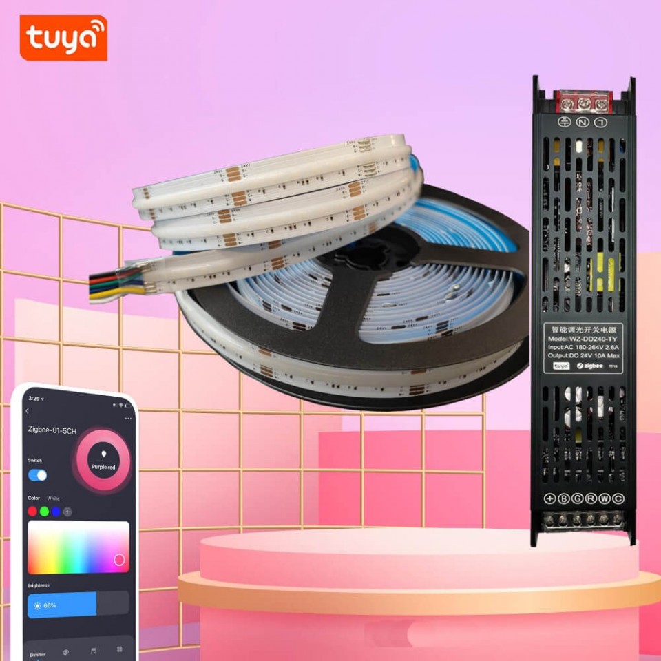 Tuya Smart RGBCW LED Strip Light – ZigBee, High Brightness, COB Technology, Music Sync & Voice Control