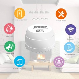 Tuya Wifi Water Detector Sensor Alarm and Alert Smart Water Leakage Sensor Overflow Security Tuya Wifi Water Detector Sensor Alarm and Alert Smart Water Leakage Sensor Overflow Security