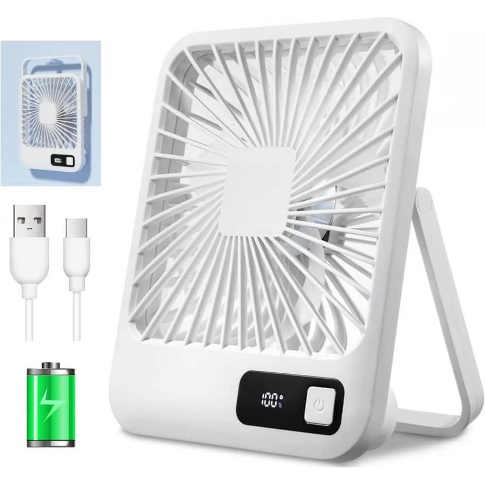 XBOSS Q3 Small Desk Fan Battery Operated Rechargeable White