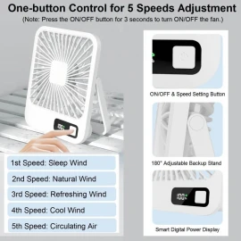 XBOSS Q3 Small Desk Fan Battery Operated Rechargeable White