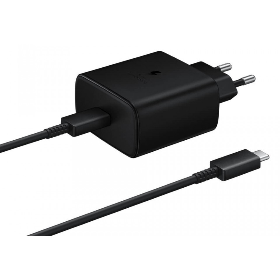 Samsung 45w charger +  Cable S21 S20 22 Ultra Super Fast Charging Adaptive USB C To Type C For Galaxy Note 20 10 + 5G A91 A80 (Black With Cable)