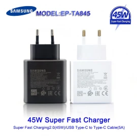 Samsung 45w charger S21 S20 22 Ultra Super Fast Charging Adaptive USB C To Type C For Galaxy Note 20 10 + 5G A91 A80 (White)