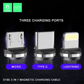 Denmen D18E Magnetic Charging Cable 3 in 1 with Micro USB USB-c & Lighting For ios Iphone and Android