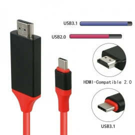 4K 1080P USB 3.1 Type C to HDMI-compatible Adapter Cable USB-C Cable Cable for Macbook Pro ChromeBook Pixel