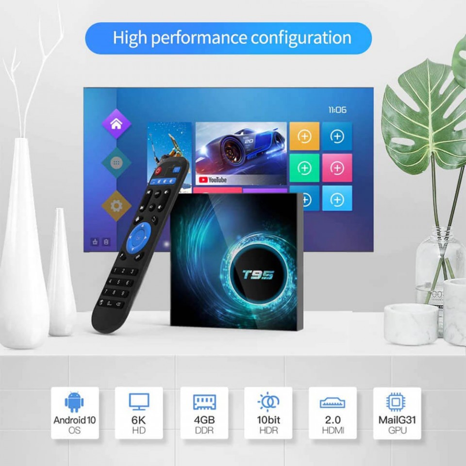 EASYTONE Android TV Box 10.0 4GB RAM 64GB ROM H616 Quad-Core CPU Smart TV  Box Supports 4K 6K TV Box with H.265 Decoding