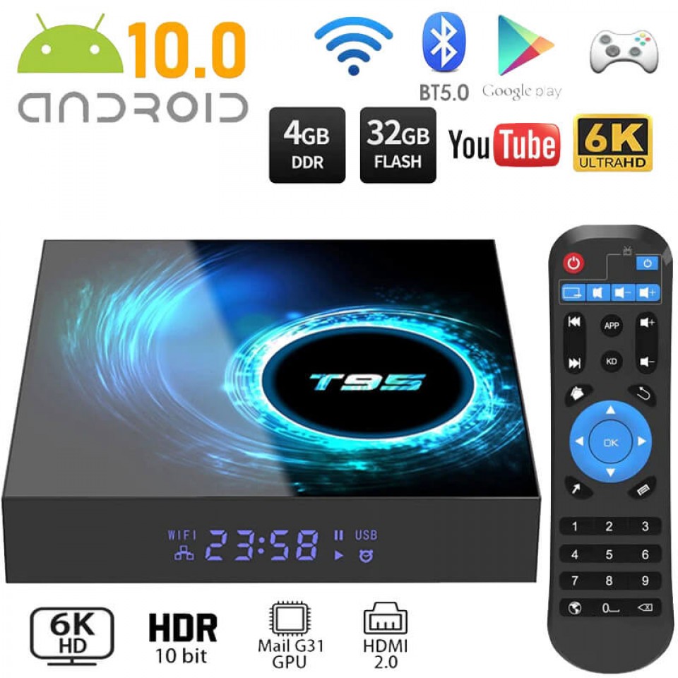 Android TV BOX，T95 Mini Android 9.0 TV BOX 2GB RAM/16GB ROM H6 Quad-Core Supporto 2.4Ghz WIFI 6K HDMI DLNA 3D Smart TV BOX