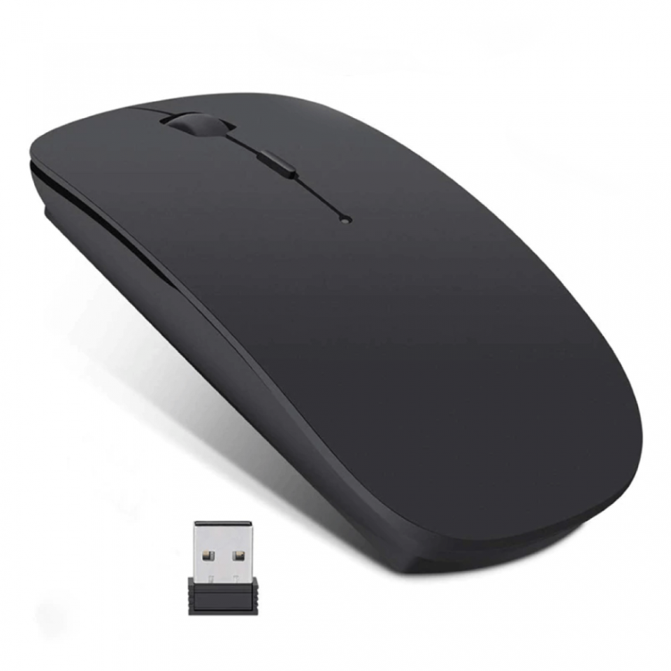 Slim Rechargeable Wireless Mouse Silent USB Mice,Compatible for Laptop Windows Mac Android MAC PC Computer Bluetooth 5.0 and Bluetooth 3.0 and 2.4GHZ Three Modes Bluetooth Wireless Mouse Black 