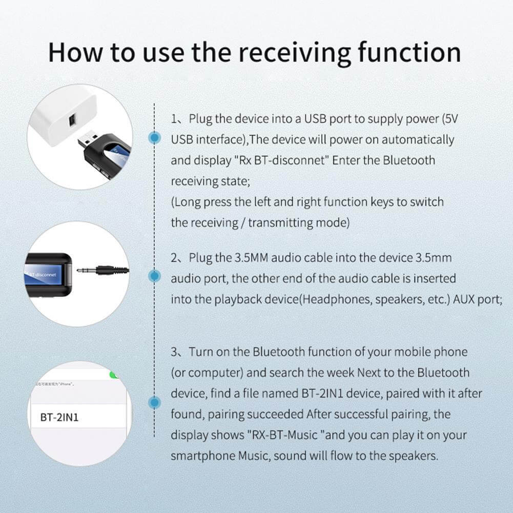 USB Bluetooth 5 0 EDR LCD Display audio receiver and transmitter with  bluetooth audio jack receiver for TV Car PC