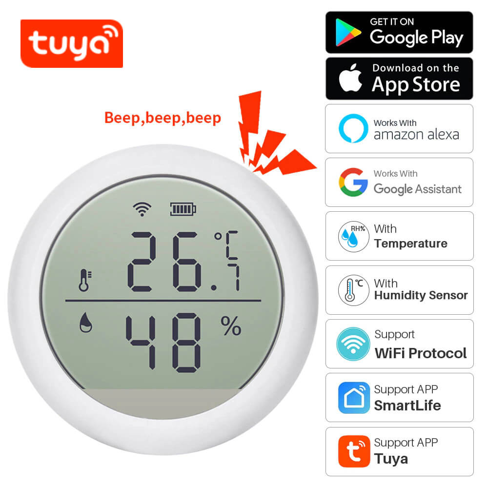 New Tuya Wifi Temperature Humidity Sensor Backlight Office House Alexa  Google Ho